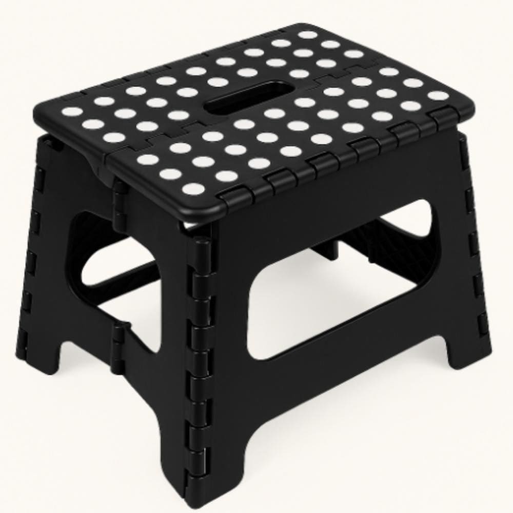 Banco Dobravel Portatil Resistente 130kg Plastico Infantil Adulto Escada Cozinha Banheiro Camping Anti Derrapante Preto