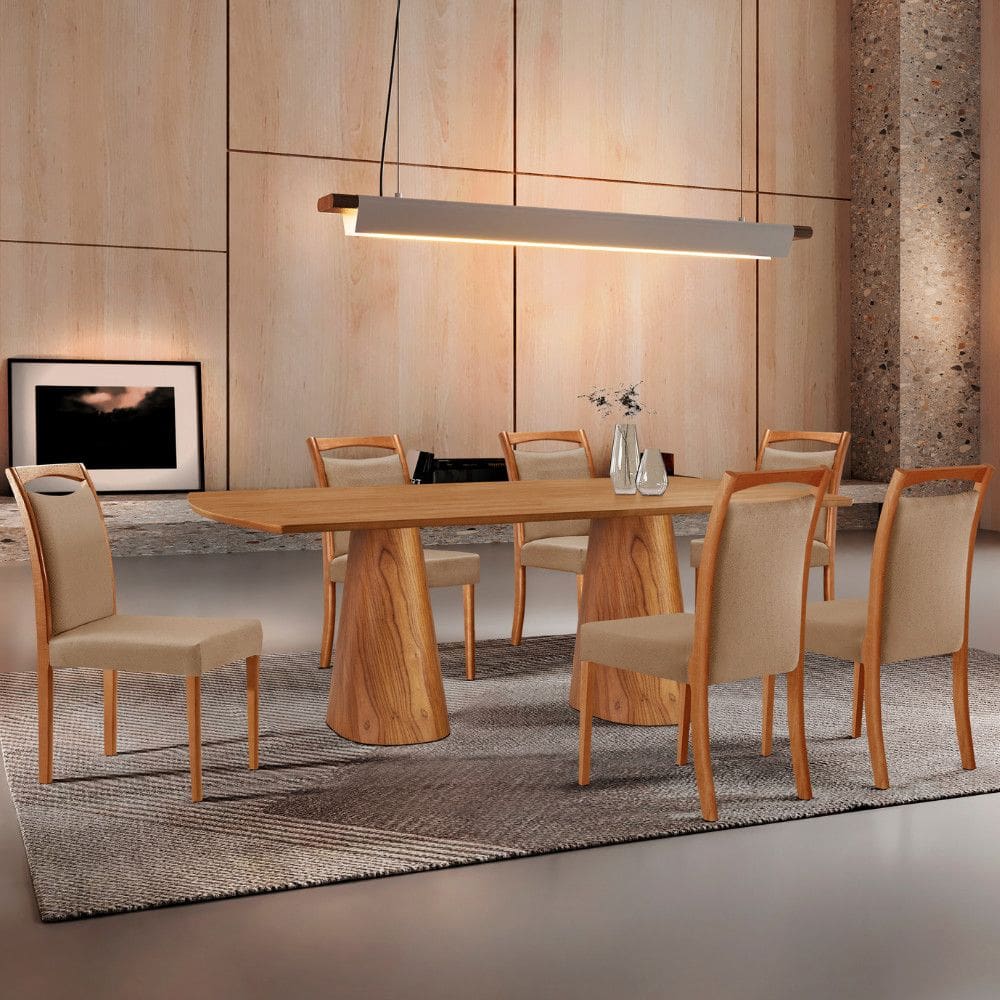 Mesa Noronha 180cm Tampo Laminado Barril Com 6 Cadeiras Munique