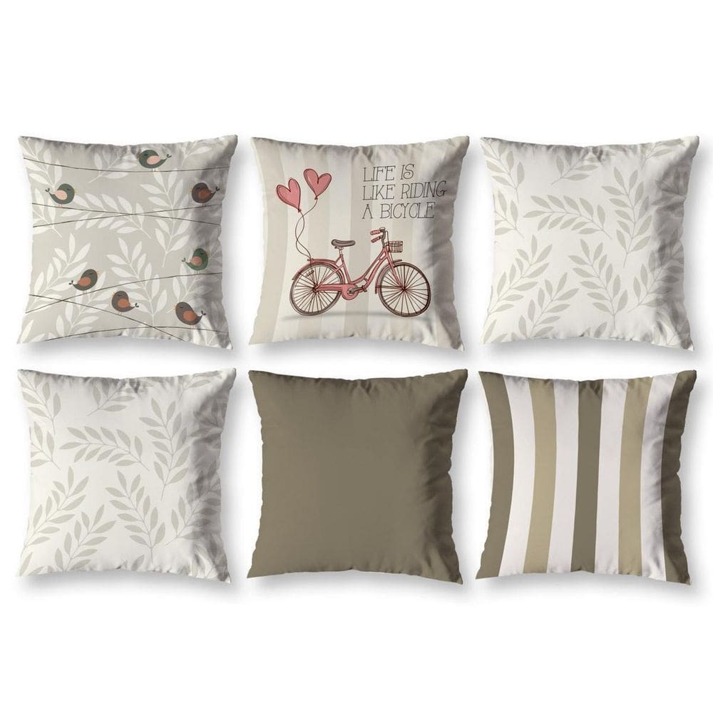 Kit 6 Almofadas Cheias 40 X 40 Estampadas Vintage Bike Caqui