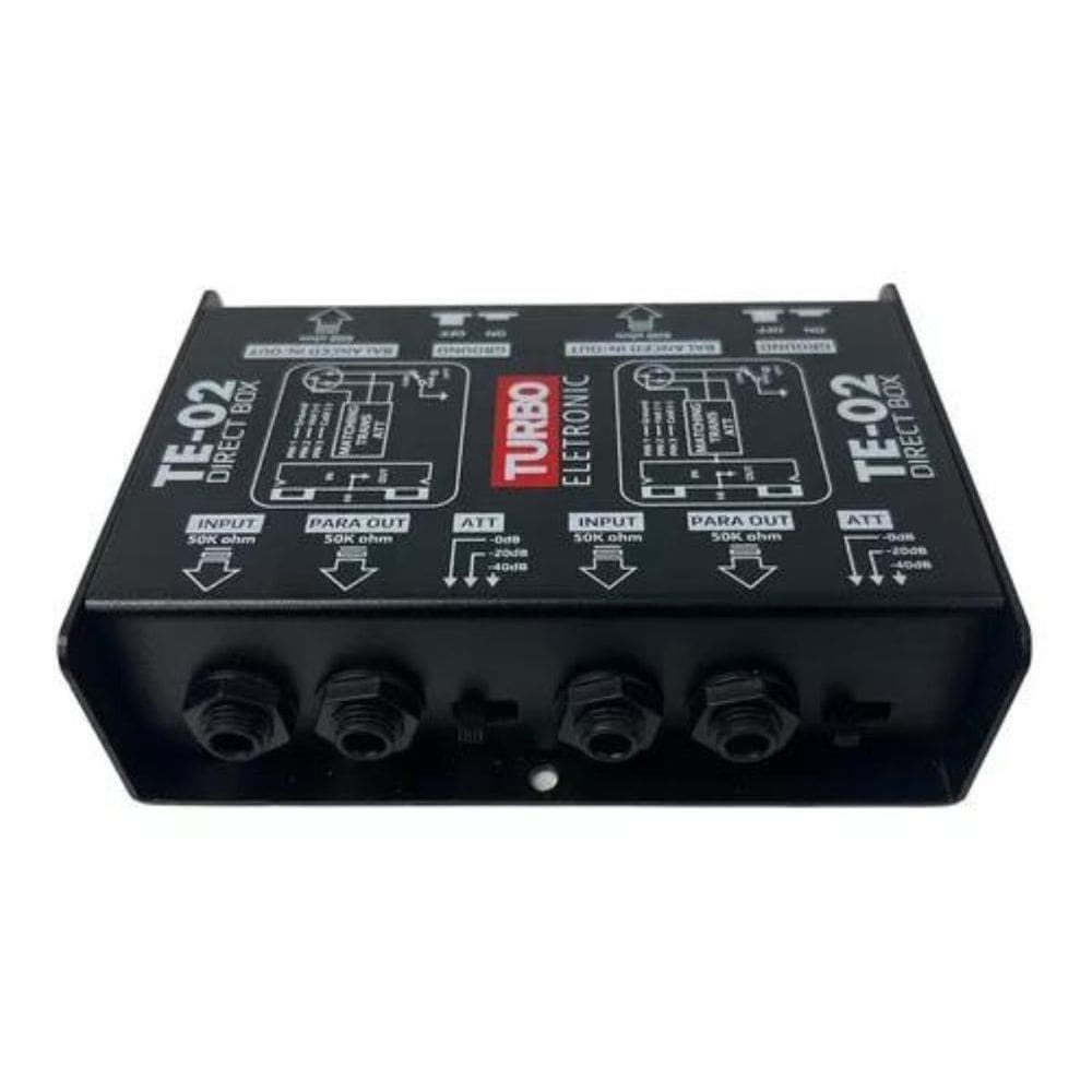 Direct Box Passivo Duplo Estéreo TE02 Turbo | 2 Canais | Atenuação | Entradas Instrumentos | Saída Paralela | Saída Balanceada