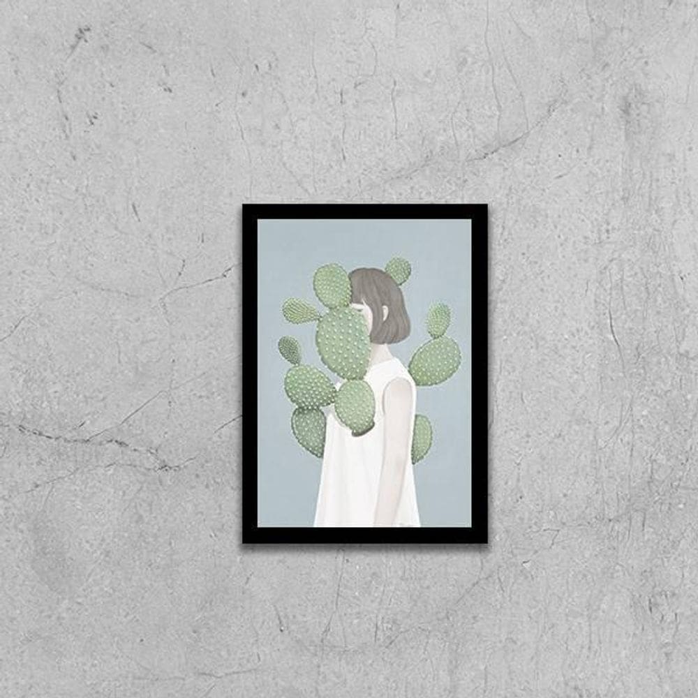 Quadro Menina Com Cactos 24X18Cm