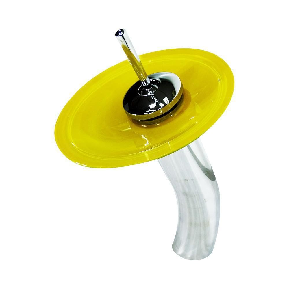 Torneira Mono Comando De Vidro Redonda Alta Amarelo
