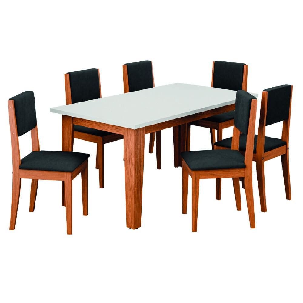 Conjunto Sala de Jantar Mesa Miami 1,60m 6 Cadeiras Trento Dobuê