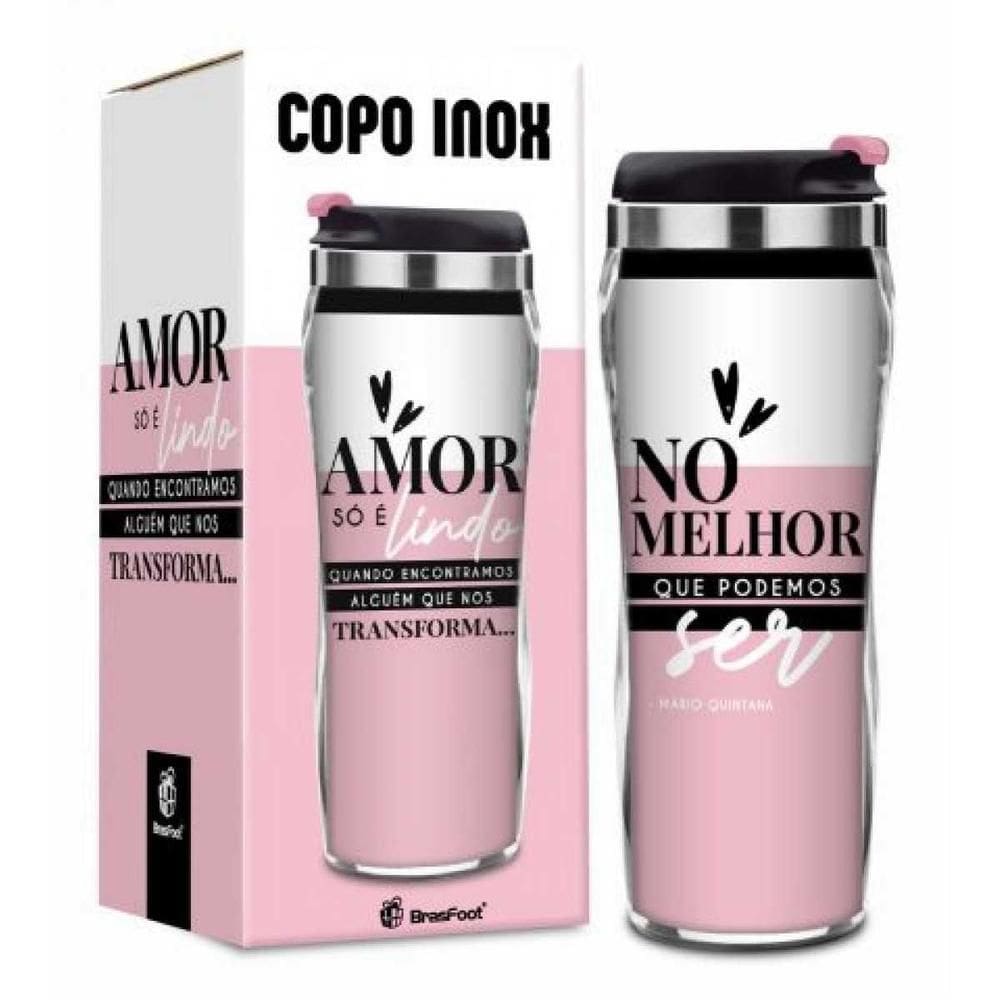 Copo Plastico Inox Amor Que Nos Transforma Brasfoot