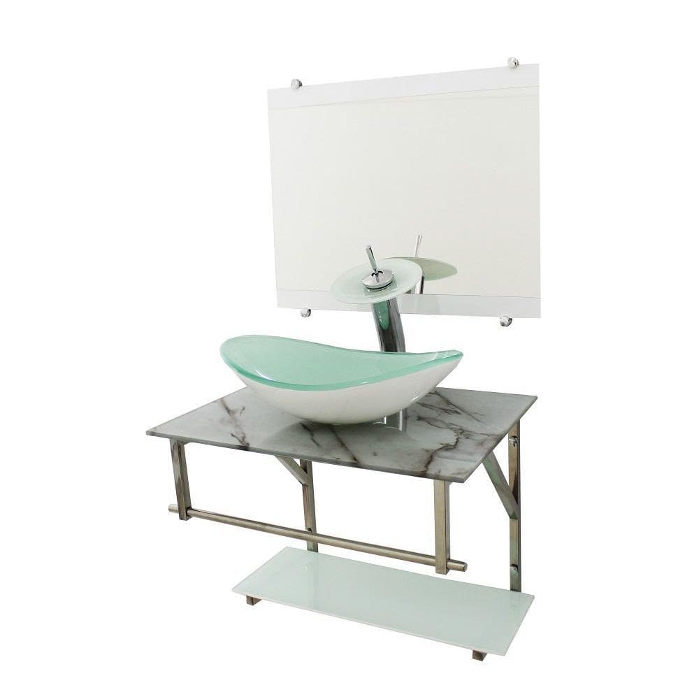 Gabinete De Vidro 60Cm Iq Inox Cuba Oval - Mármore Branco