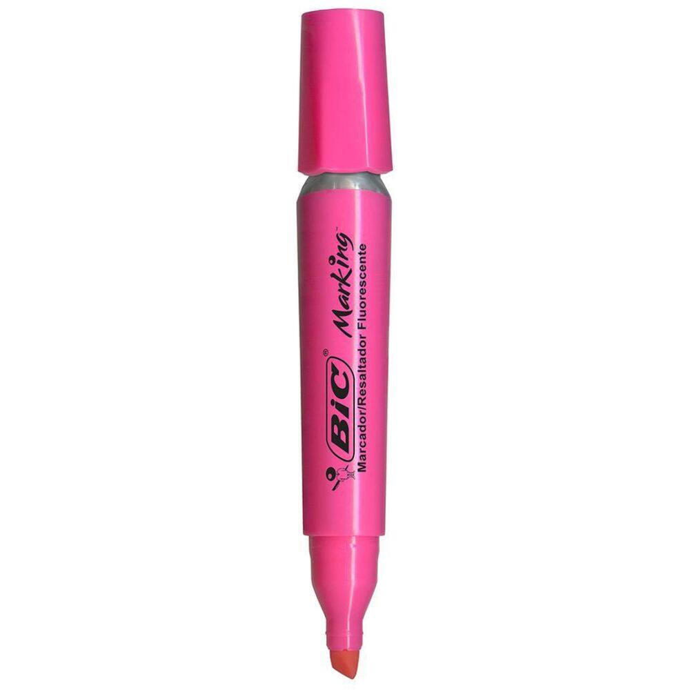 Caneta Marca Texto Bic Marking Profissional Rosa Cx 12Un