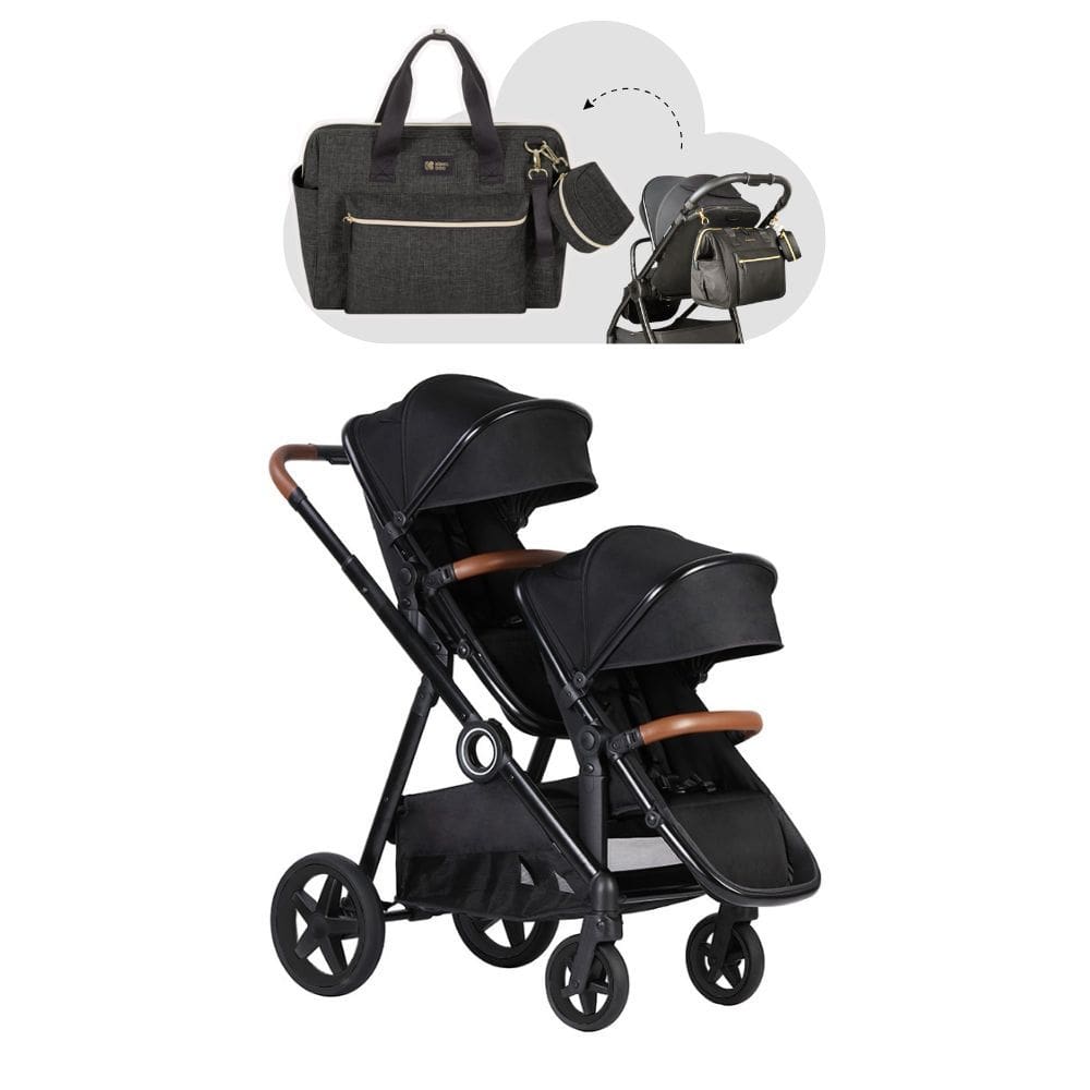 Carrinho De Bebe Gemeos Go 2 Black E Bolsa Maternidade Luxo - Kikka Boo