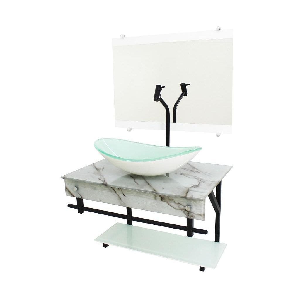 Gabinete De Vidro 60Cm Apx Cuba Oval - Mármore Branco