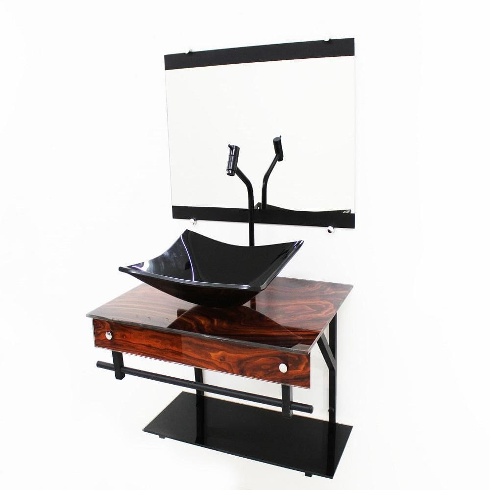 Gabinete De Vidro 60Cm Com Cuba Retangular - Madeira