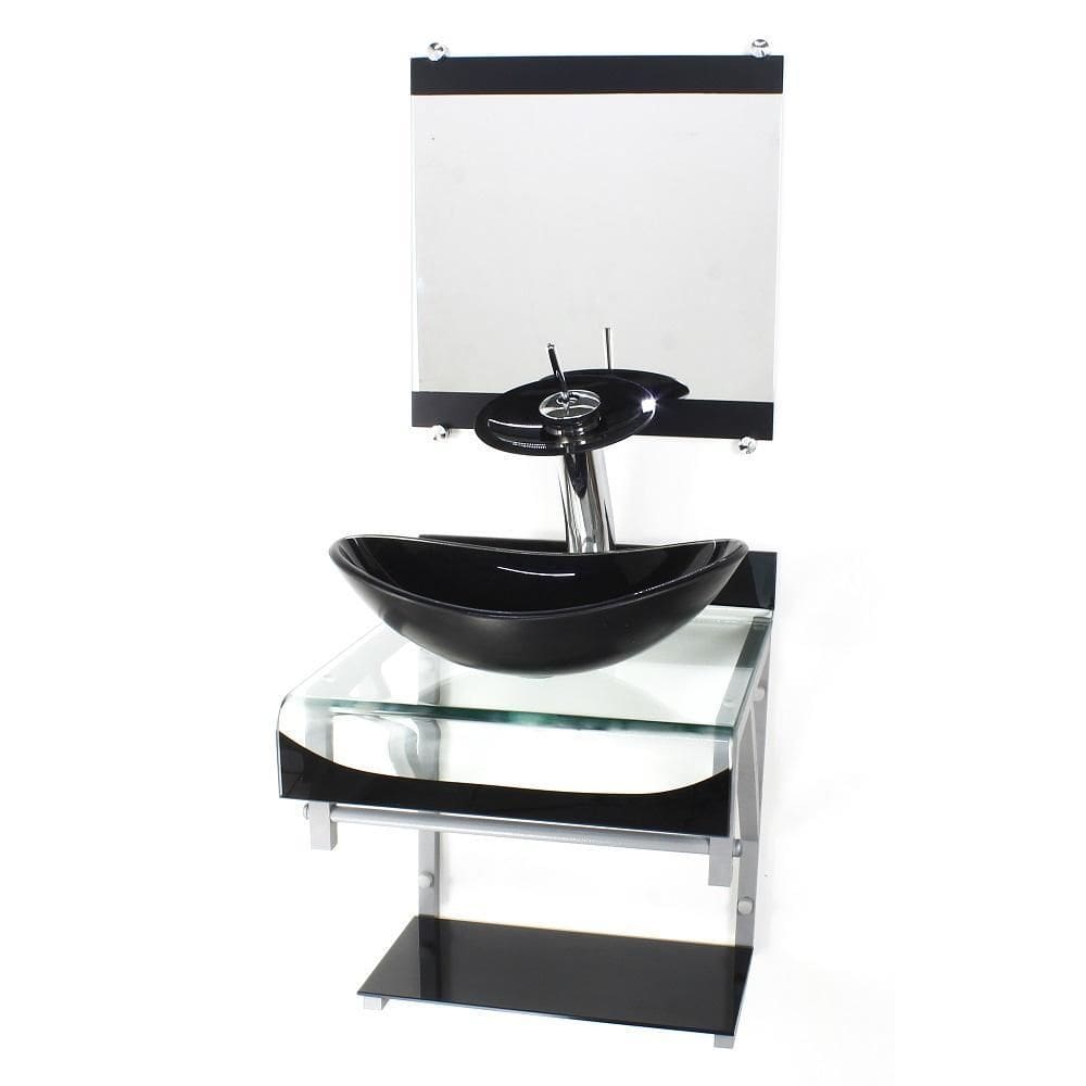 Gabinete Vidro 40Cm Banheiro Curvado Duplo Pc Cuba Oval