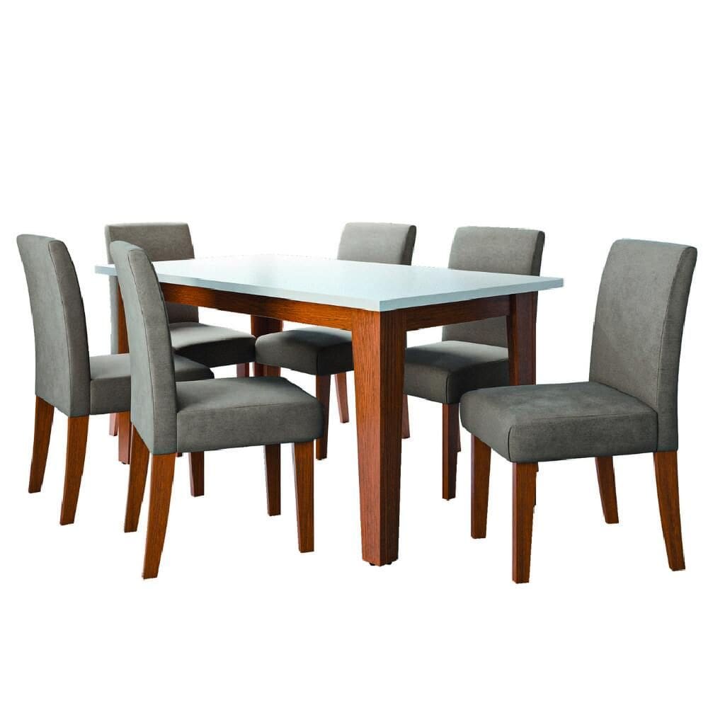 Conjunto Sala de Jantar Mesa Miami 1,60m 6 Cadeiras Trieste Dobuê