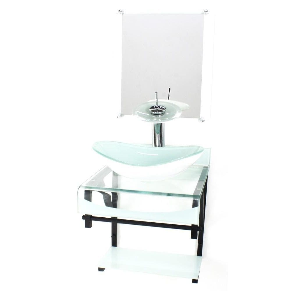 Gabinete Vidro 40Cm Banheiro Curvado Duplo Pp Cuba Oval