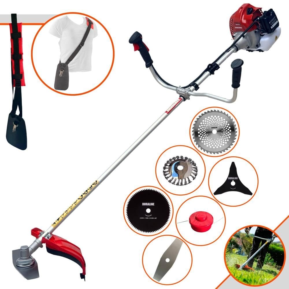 Cortador de Grama Robusto À Gasolina Kawashima BCJ620L 62cc 3HP de Potência 10.000rpm Roçadeira Lateral Completa Com 6 Opções de Cortes