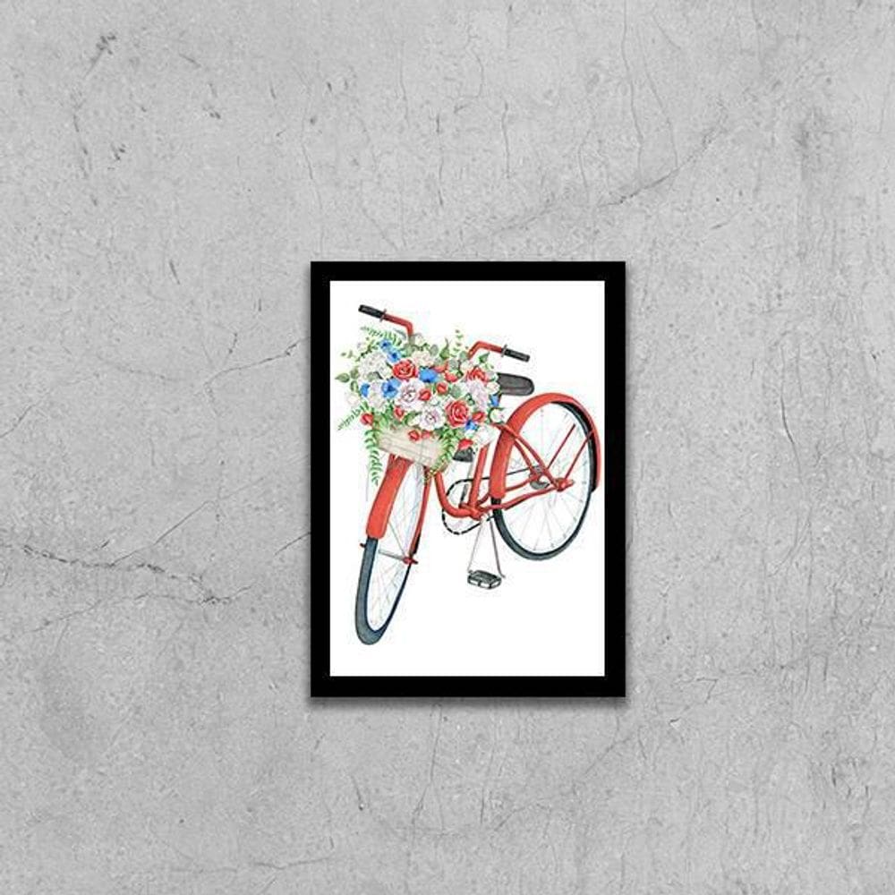 Quadro Bicicleta Vermelha Com Flores 24X18Cm
