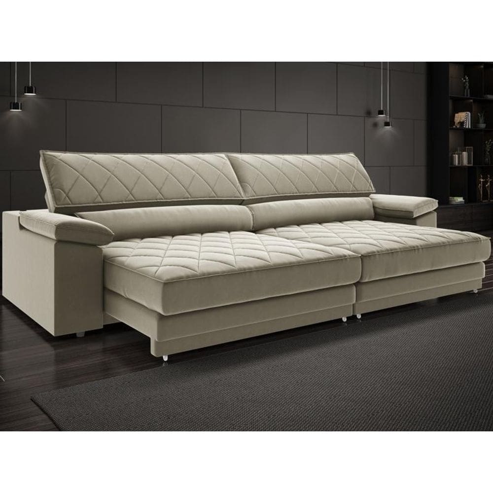 Sofá de Duplo Molejo com Carregador USB, Retrátil e Reclinável Viena 2,90m Veludocristal - NETSOFAS