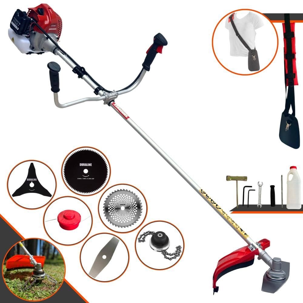 Roçadeira Kawashima BCJ620L À Gasolina 2T 62cc 3HP Com Carretel + Lâmina Facão + Lâmina 3 Pontas + Lâmina 40 Dentes + Lâmina 80 Dentes + Trimmer