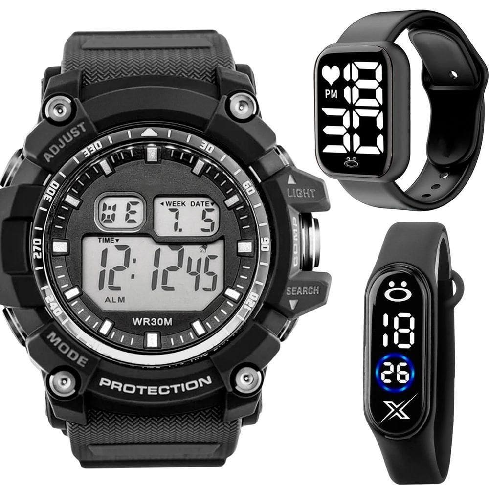 Relógio Masculino Digital Prova Dagua + Relogio Silicone Esportivo Pulseira Ajustavel autêntico Data