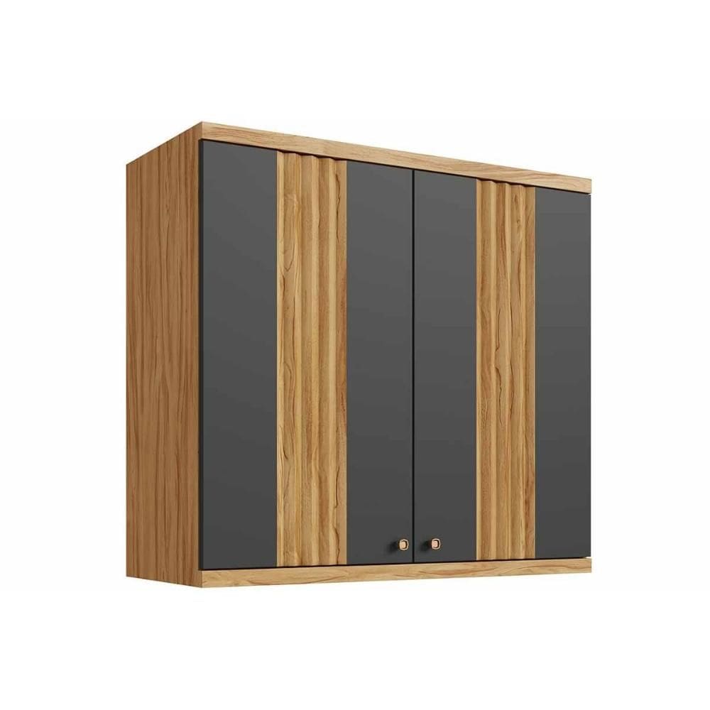 Armário Aéreo Cozinha Modulado Sauvignon c/ 2 Portas Canelada 80cm Amendoa/Grafite - Ronipa