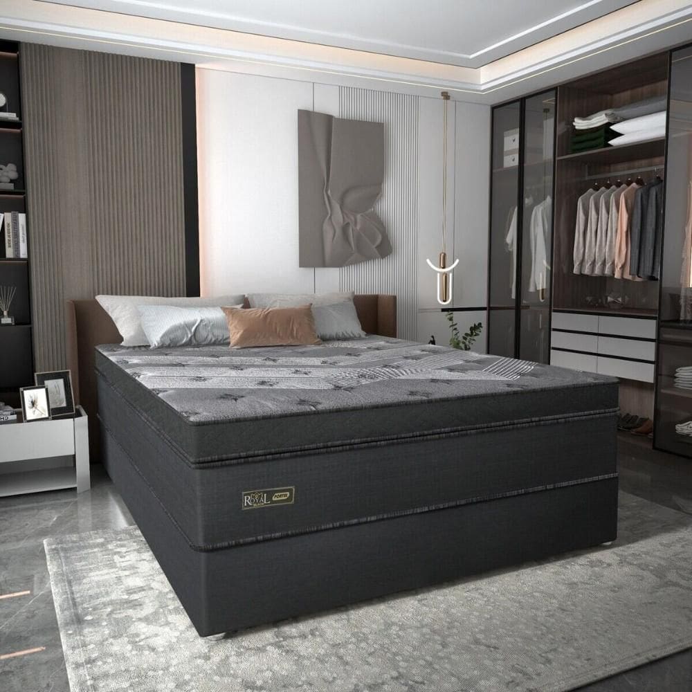 Cama Box Conjugado Casal com Colchão (138x78x188) Royal Black Gazin CR35299 grafite Escuro