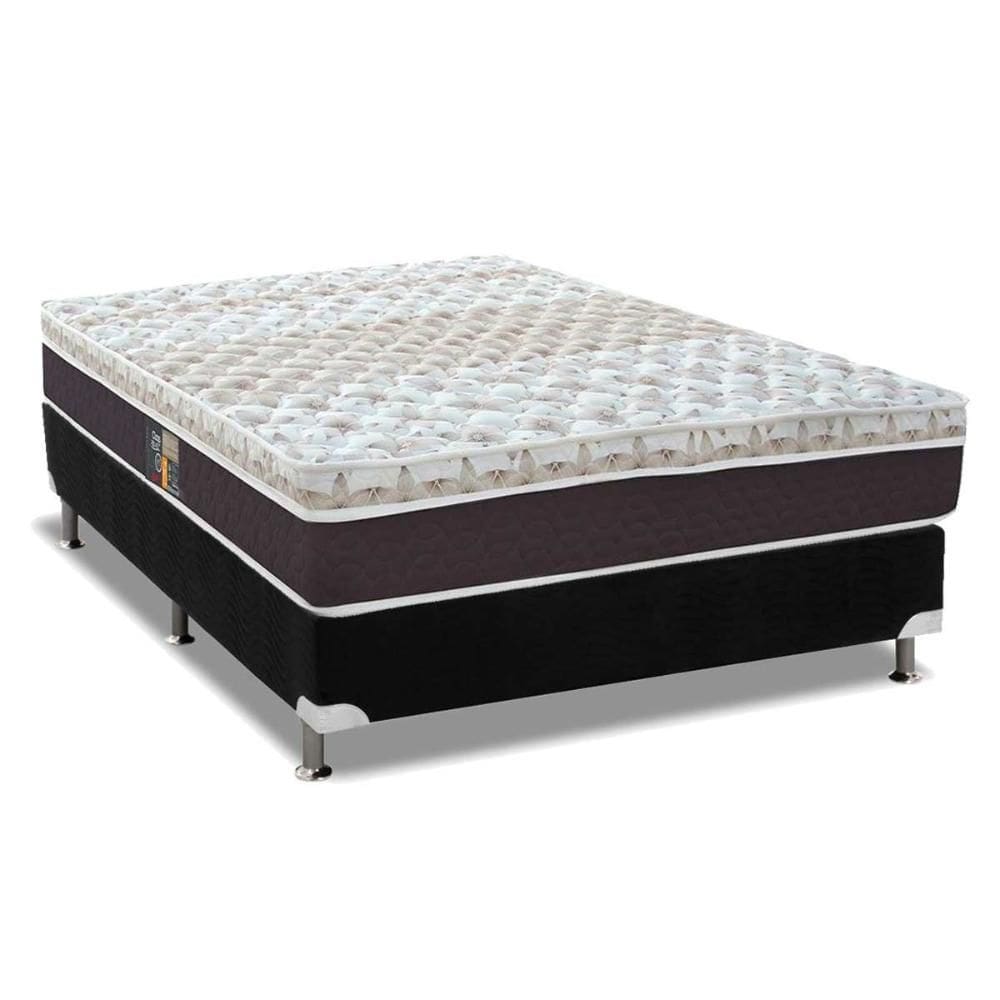 Cama Box Casal: Colchão Molas Ensacadas Castor Class Híbrido + Base CRC Suede Black (138x188)