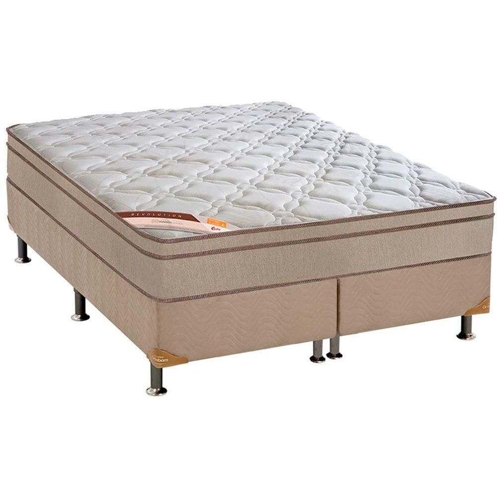 Cama Box Queen: Colchão Molas  Ensacadas Castor Revolution Híbrido + Base CRC Suede Clean (158x198)
