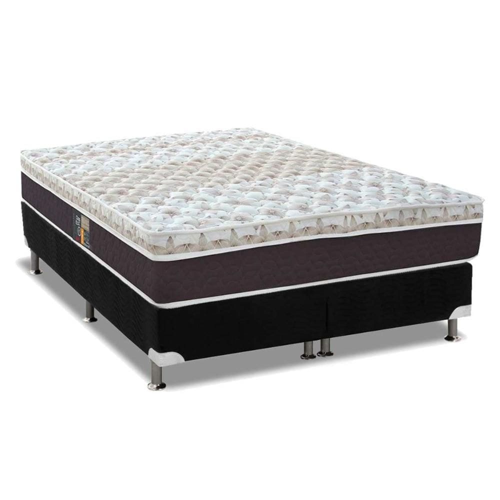 Cama Box Queen: Colchão Molas  Ensacadas Castor Class Híbrido + Base CRC Suede Black (158x198)