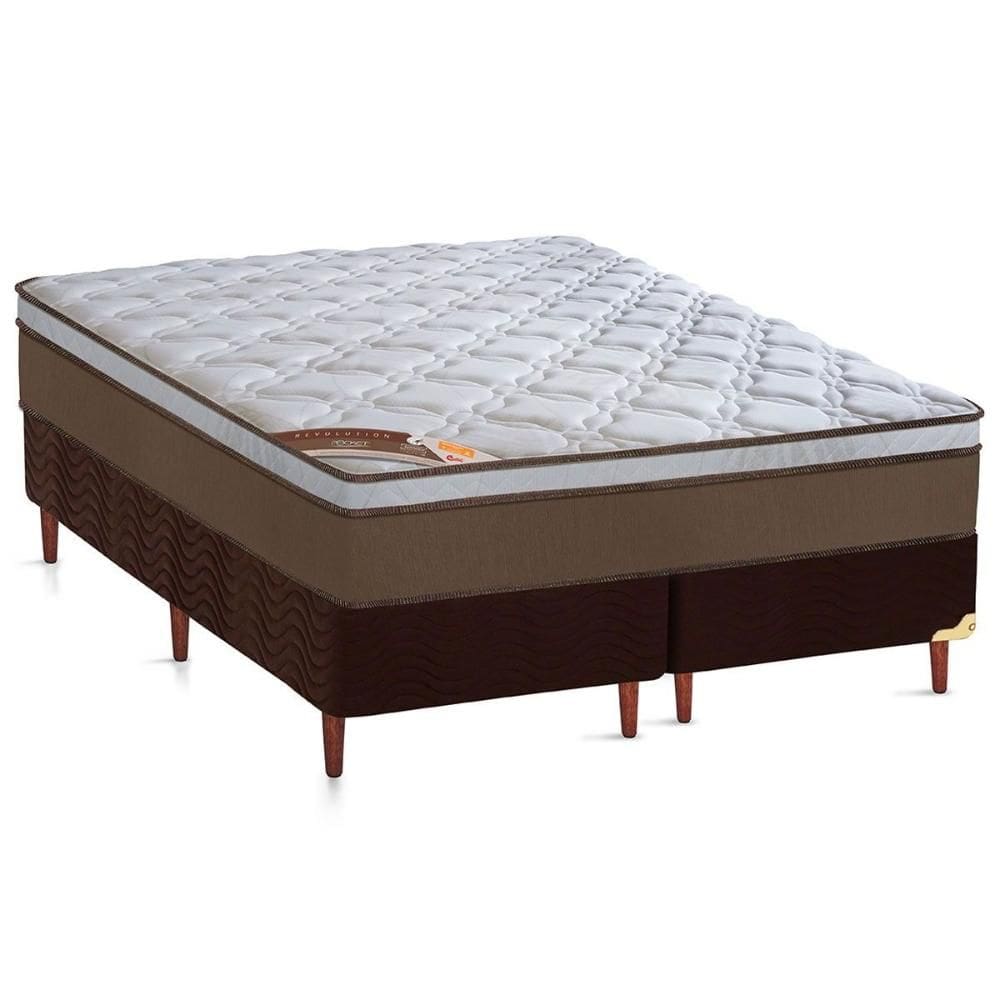 Cama Box Queen: Colchão Molas  Ensacadas Castor Revolution + Base CRC Suede Brown (158x198)