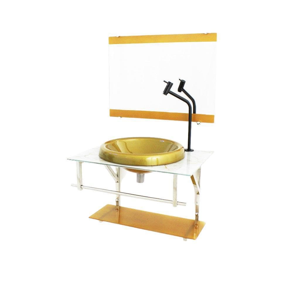 Gabinete De Vidro Para Banheiro  60Cm Mármore Branco Dourado