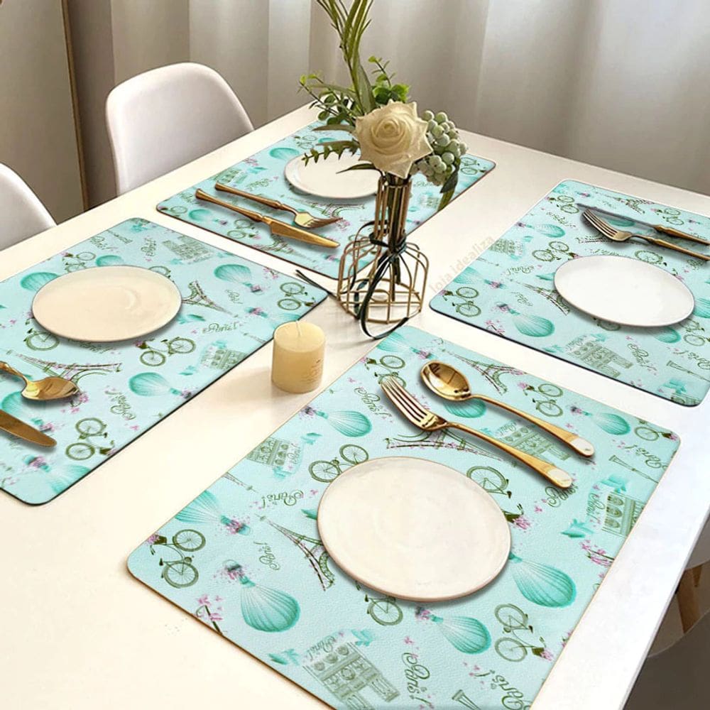 12 Jogo Americano Romantic Paris Impermeável Pvc 12 Lugares