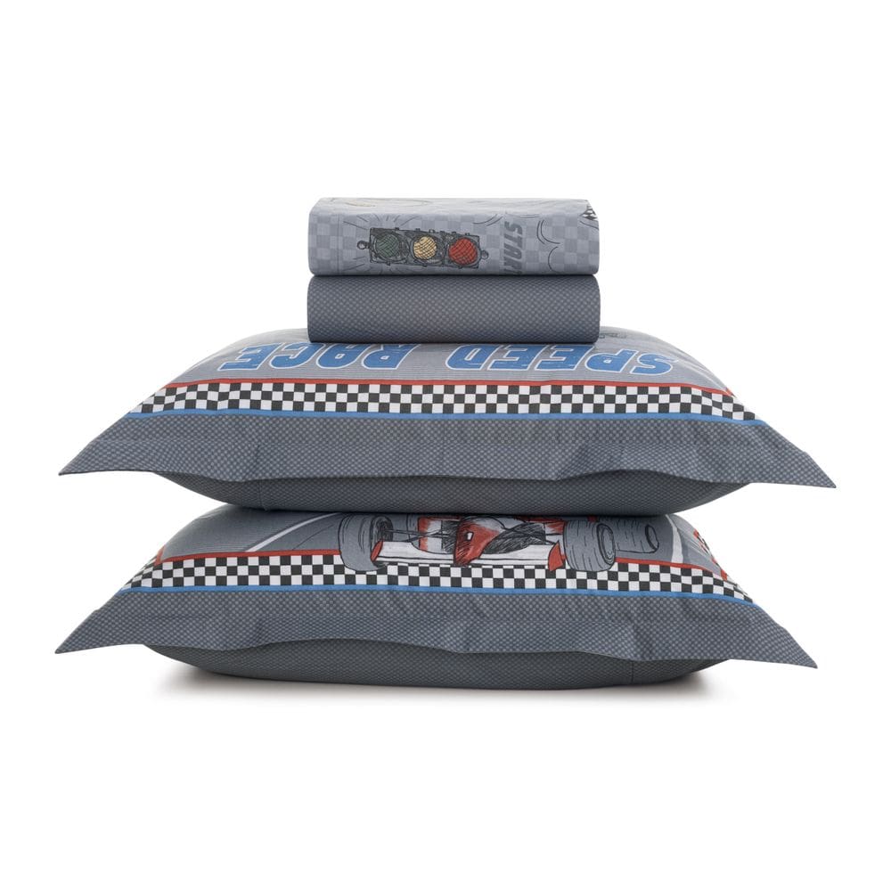 Jogo de Cama Casal Infantil Corrida Karsten 4 Peças 100% Algodão Percal 200 Fios Antipilling