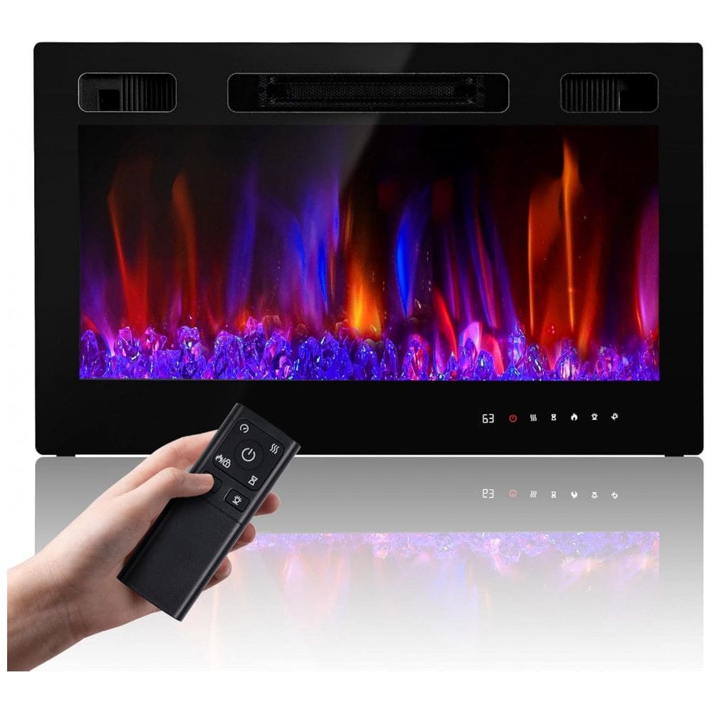 Lareira Elétrica Embutida 76,2 cm, RealSmart 1500W - Aquecedores de Parede Controle Remoto - 12 Cores de Chama - Design Moderno - Baixo