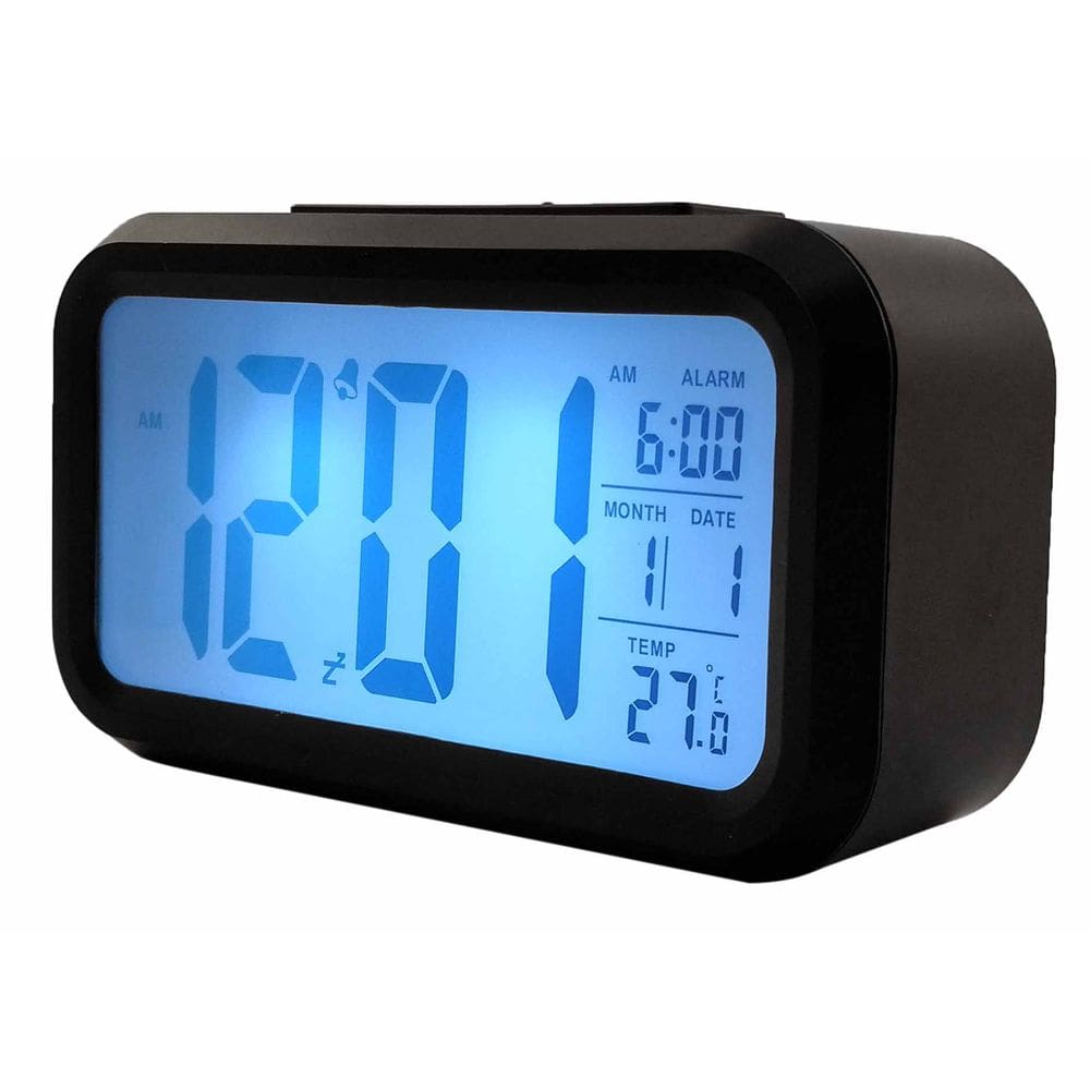 Relógio De Mesa Digital Preto com Despertador e Sensor de Temperatura Top