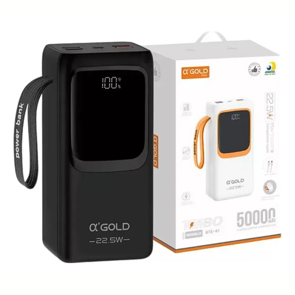Power Bank 50.000 Mah Turbo Carregador Usb Portátil - Preto