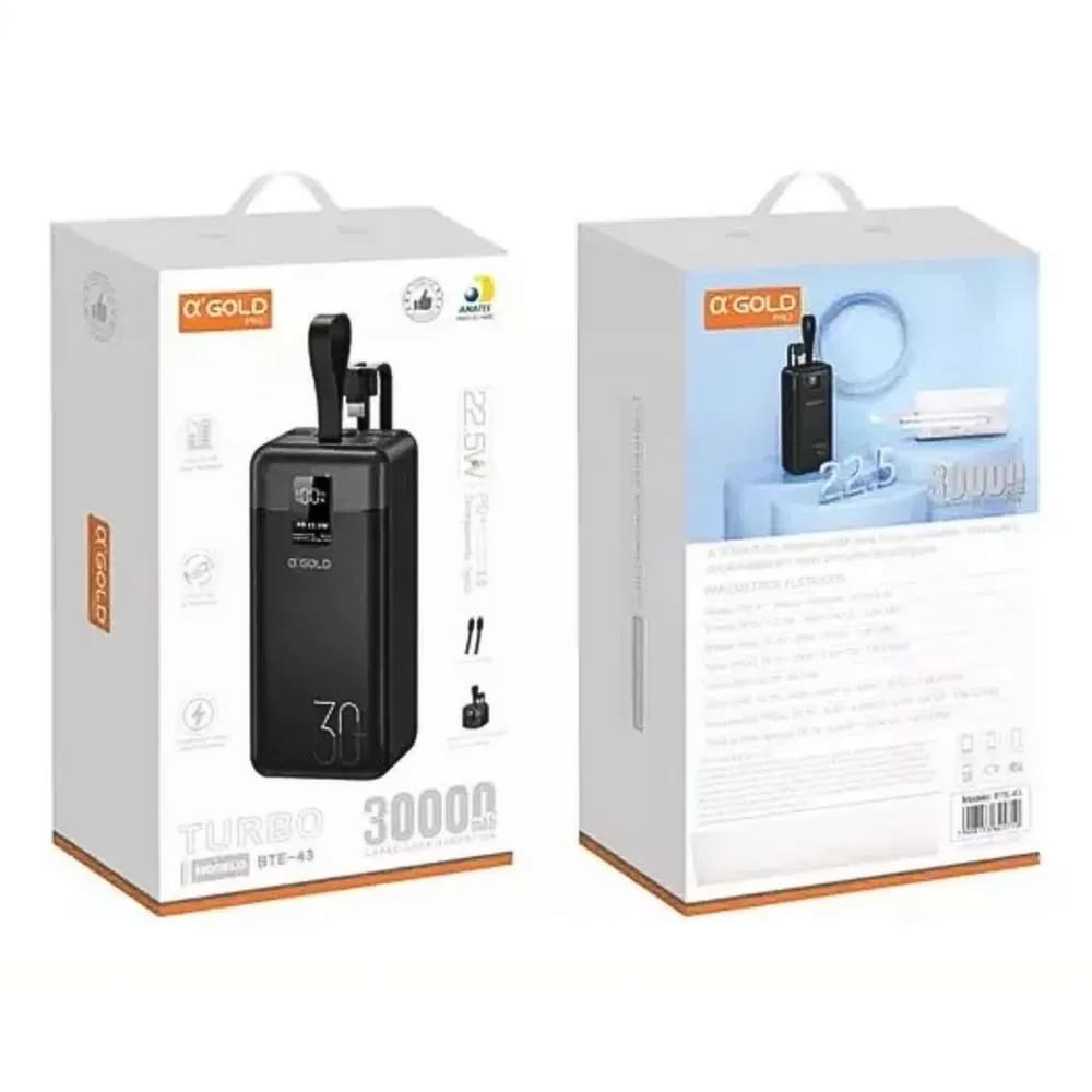 Power Bank 30.000 Mah Turbo Carregador Usb Portátil - Preto