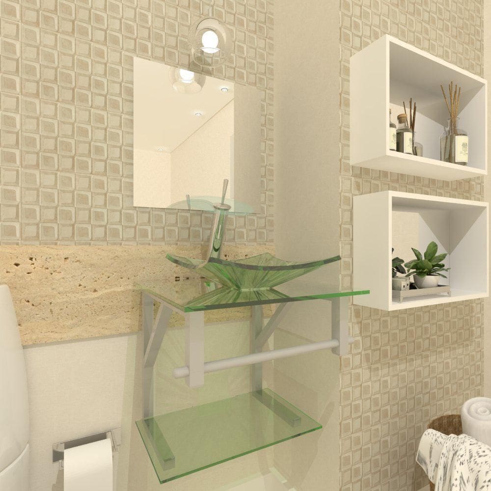 Gabinete Vidro Para Banheiro 40Cm Torneira Cascata Incolor