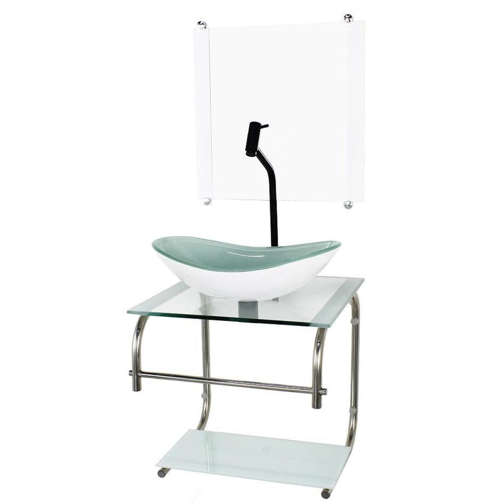 Gabinete De Vidro Cuba Oval 40Cm Inox Branco