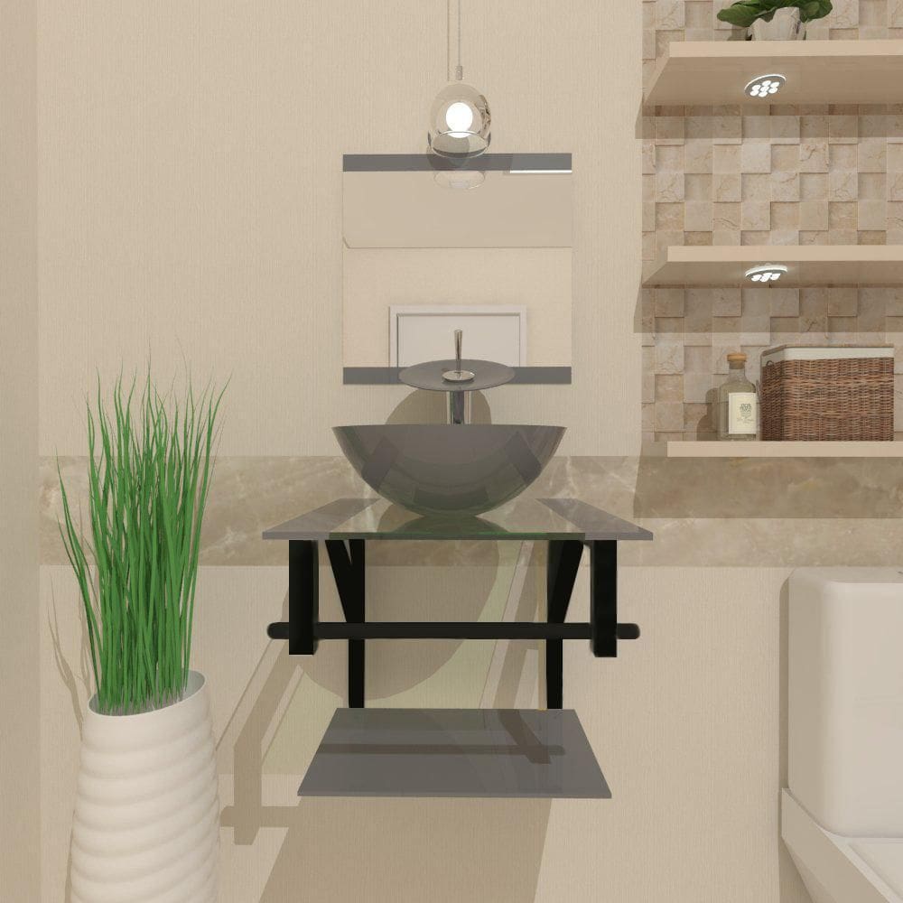 Gabinete De Vidro Banheiro 40Cm Torneira Cascata Prata