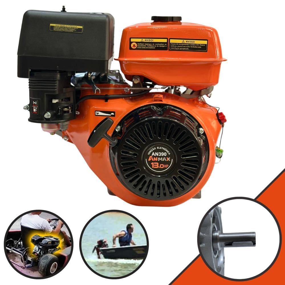 Motor À Gasolina Anmax AN390 389cc 13HP de Potência 4T Motor Estacionário Partida Manual Profissional Com Eixo Horizontal Chavetado 25,4mm