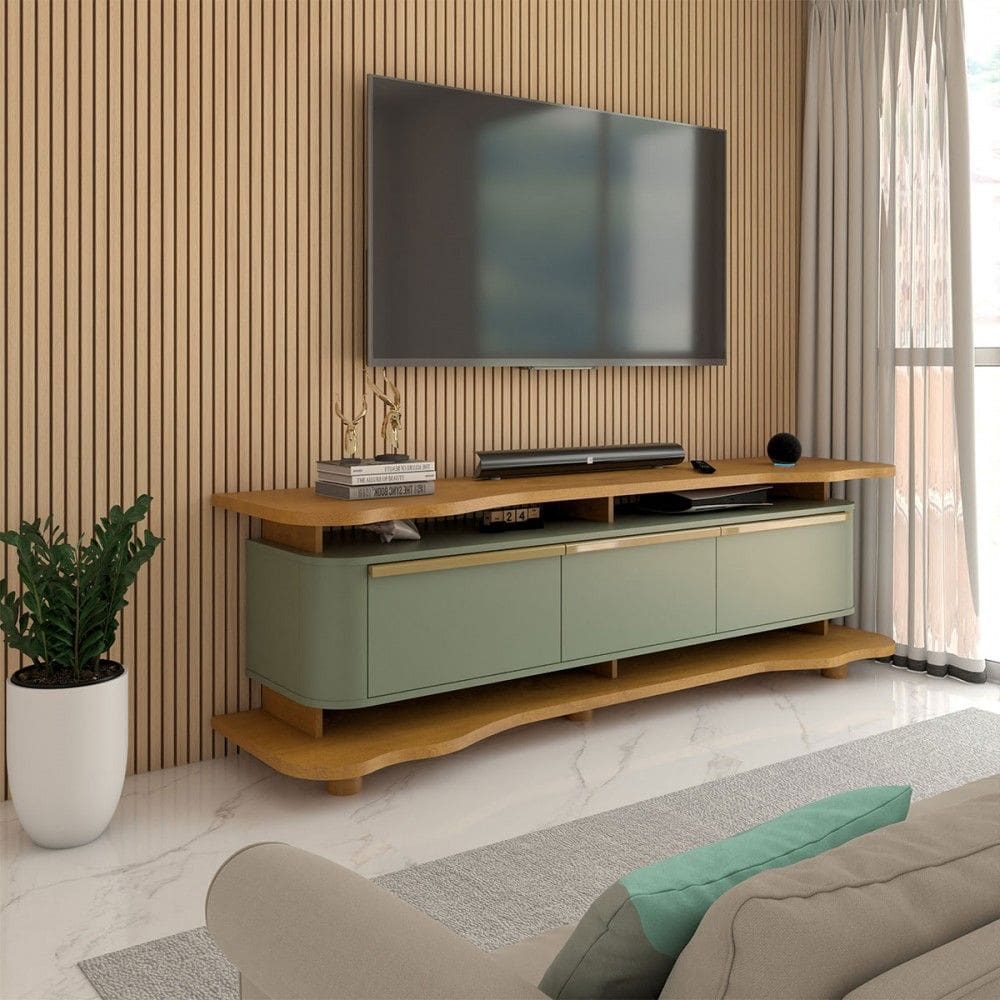 Rack para TV Até 75 Polegadas Aracaju 3 Portas Naturallle/Pistache - Panorama Móveis