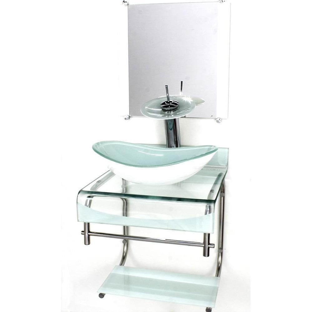 Gabinete Vidro 40Cm Banheiro Curvado Duplo Inox Cuba Oval