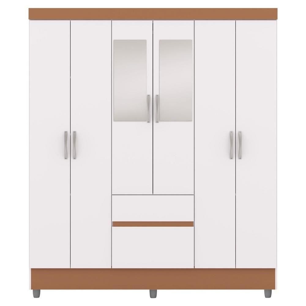 Guarda Roupa Casal 6 Portas 2 Gavetas Espelho 153 Cm Vlr Branco Camarim