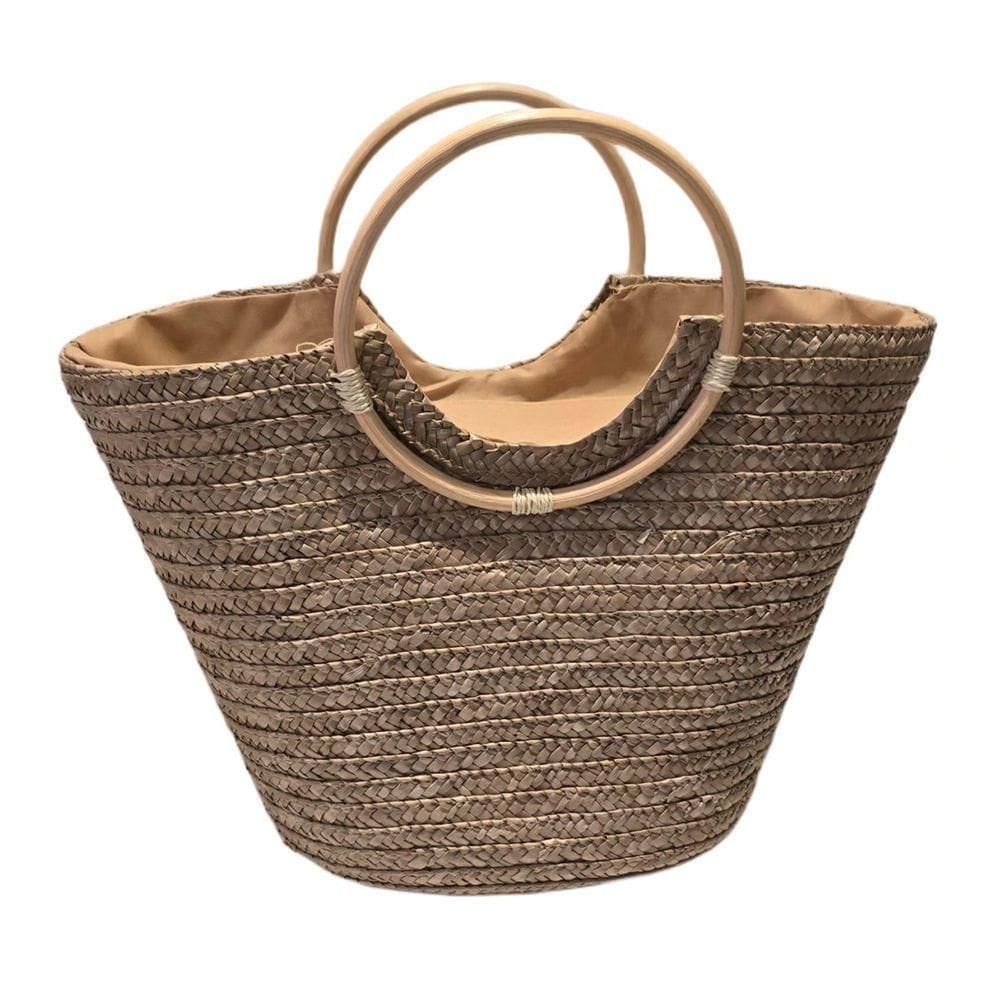 Bolsa Grande Alça Madeira Artesanal Cor:palha Escura