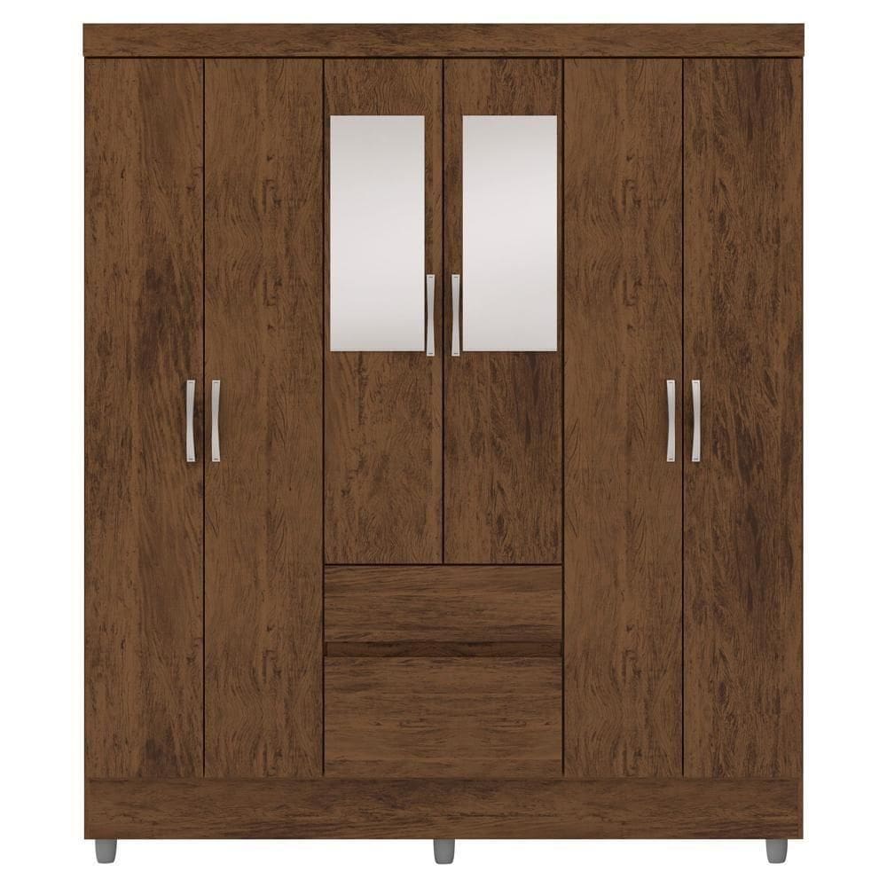 Guarda Roupa Casal 6 Portas 2 Gavetas Espelho 153 Cm Vlr Imbuia