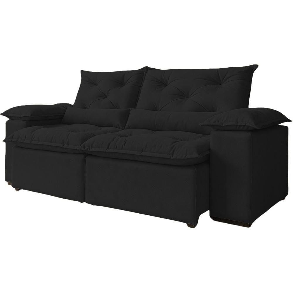 Sofá Retrátil Reclinável Porto Veludo Preto 2 M