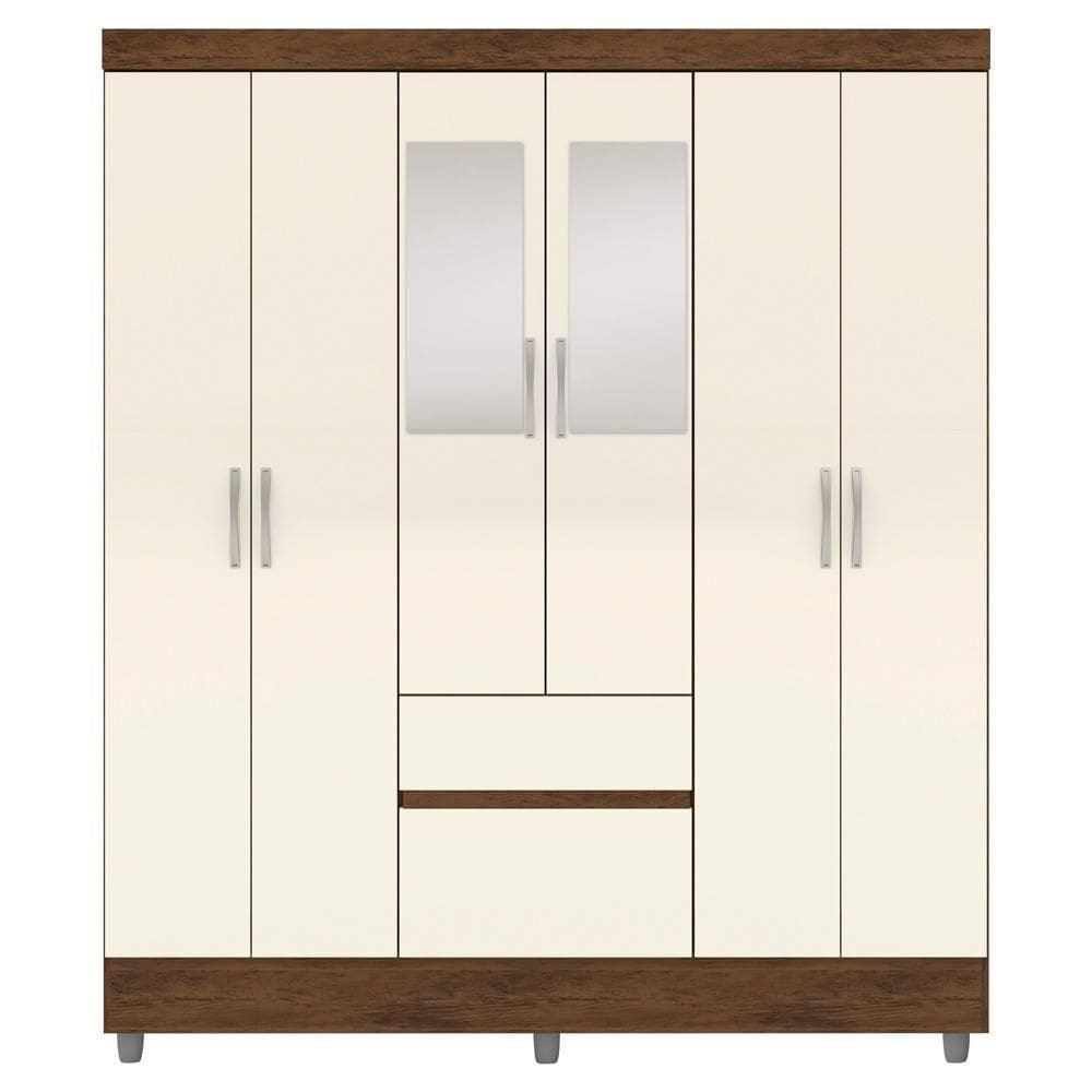 Guarda Roupa Casal 6 Portas 2 Gavetas Espelho 153 Cm Vlr Imbuia Champanhe