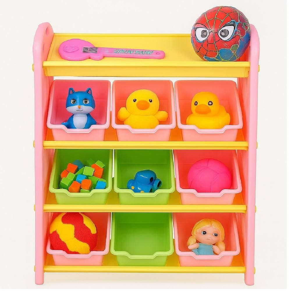 Estante Armario Com 9 Gavetas 4 Prateleiras Colorido Organizador Brinquedos Porta Treco Quarto Meninas Ambiente