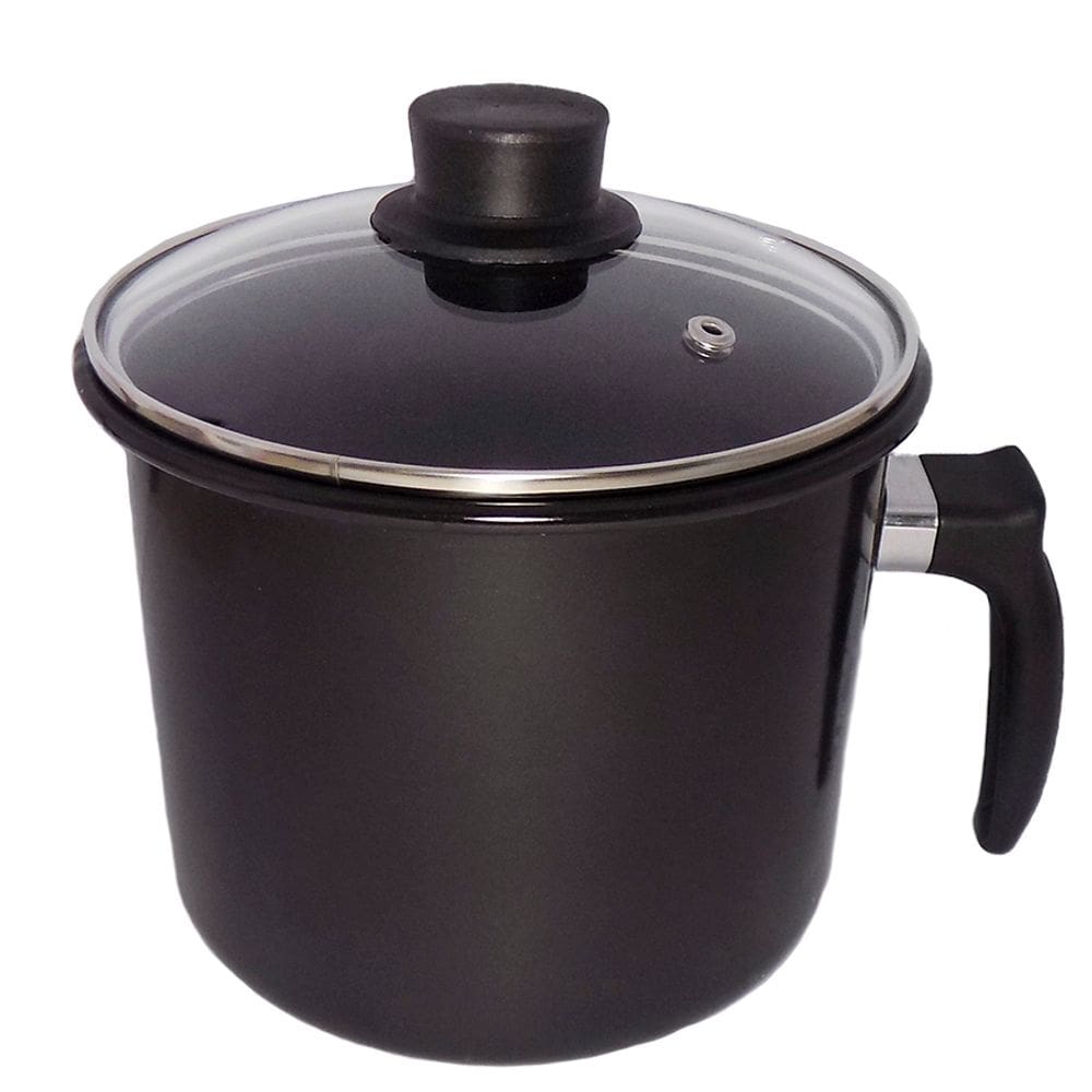 Caneco Esmaltado Preto Liso Com Tampa De Vidro 16 cm 2,2 lts