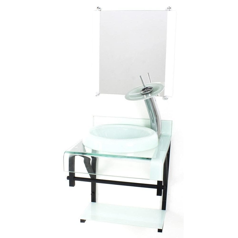 Gabinete Vidro 40Cm Banheiro Curvado Duplo Pp Cuba Chapéu
