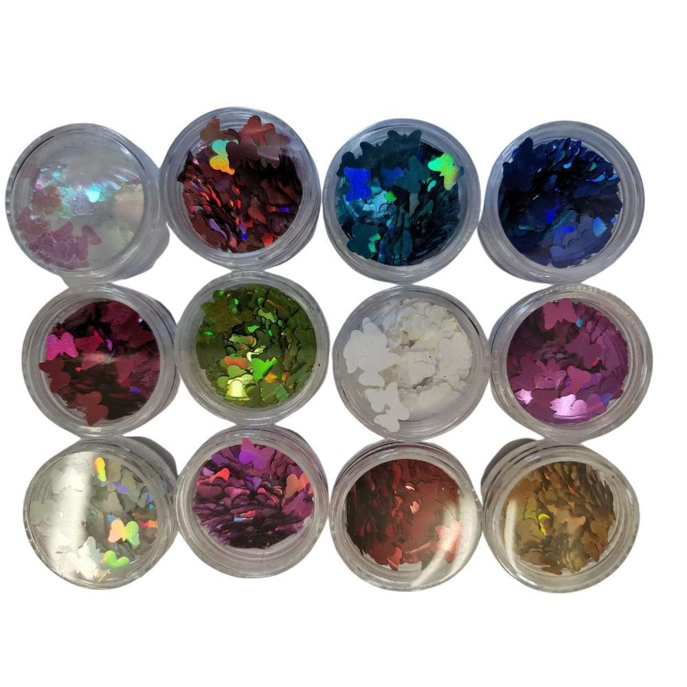 Kit Potinhos Glitter Flocado Nail Art 12 Potinhos Hj-010