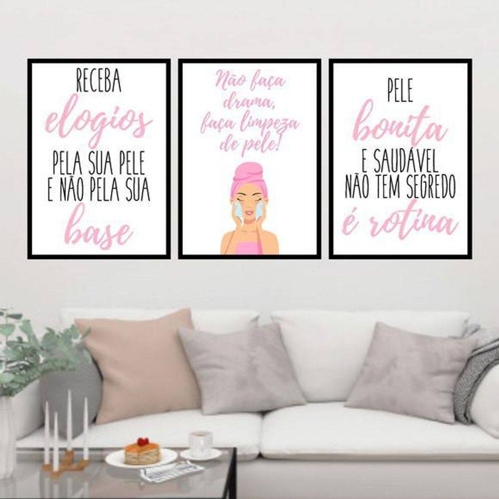 Kit 3 Quadros Decorativos Limpeza De Pele 45X34Cm